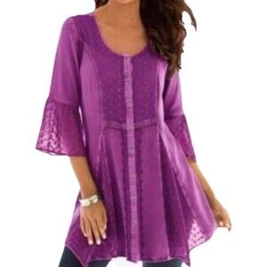 Denim 24/7 Boho Tunic Blouse Size 24w Purple Lace Peasant